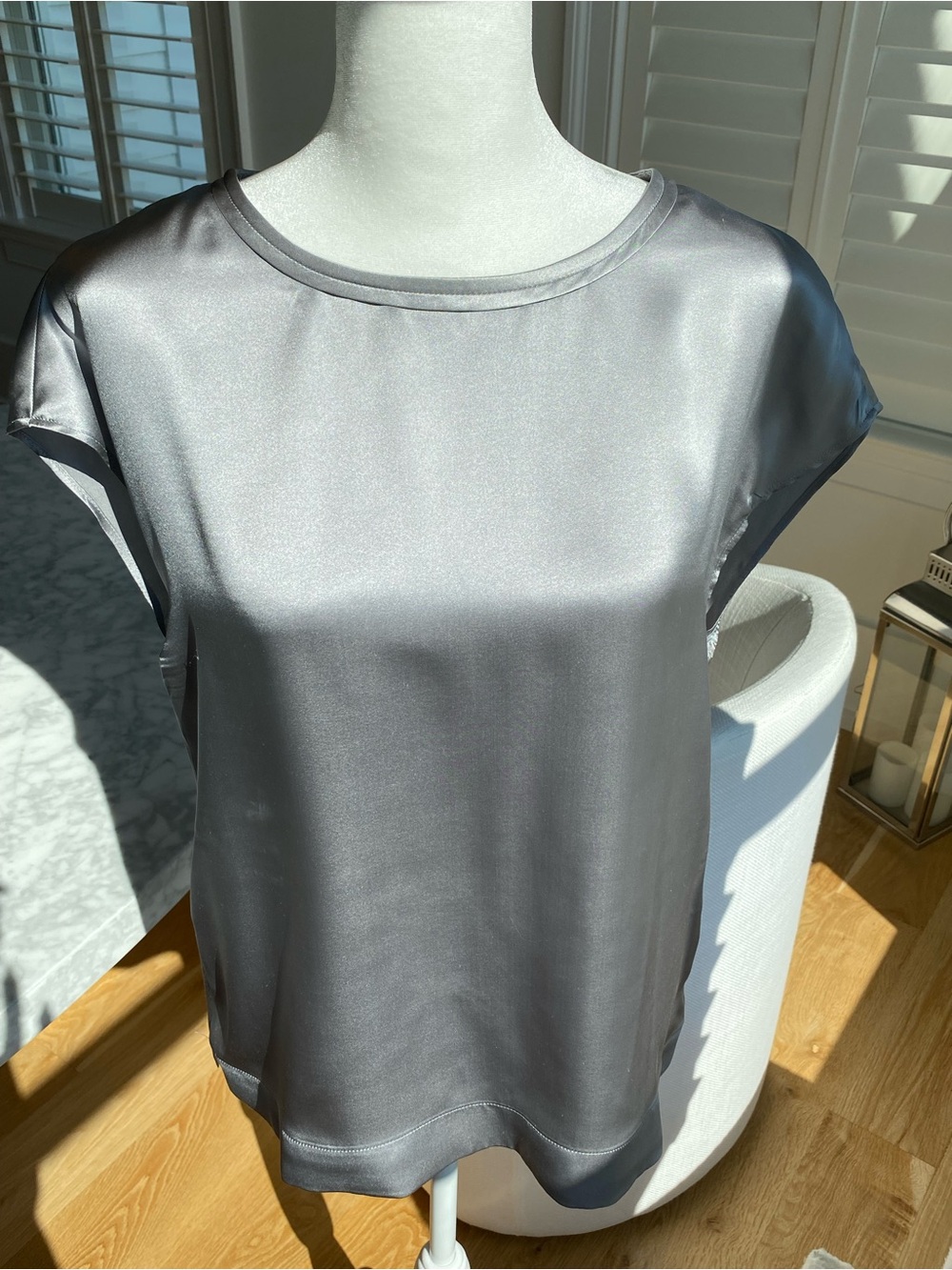Luisa Spagnoli Charcoal Silk Cap-Sleeve Blouse